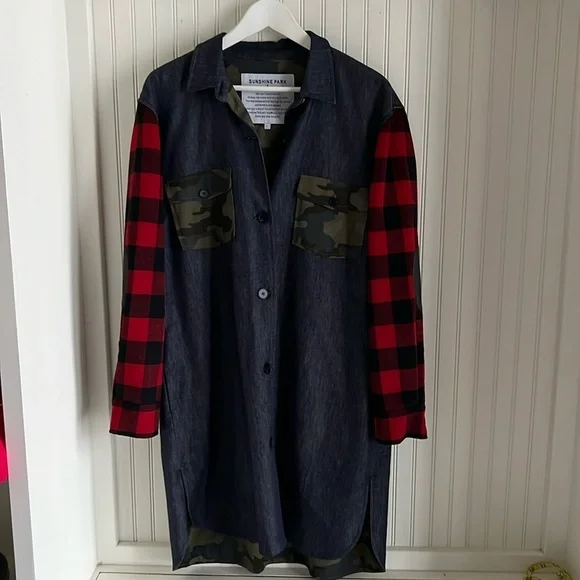 Sunshine Park Plaid, Denim and Camo Boutique Button Front Jacket - Picture 2 of 9